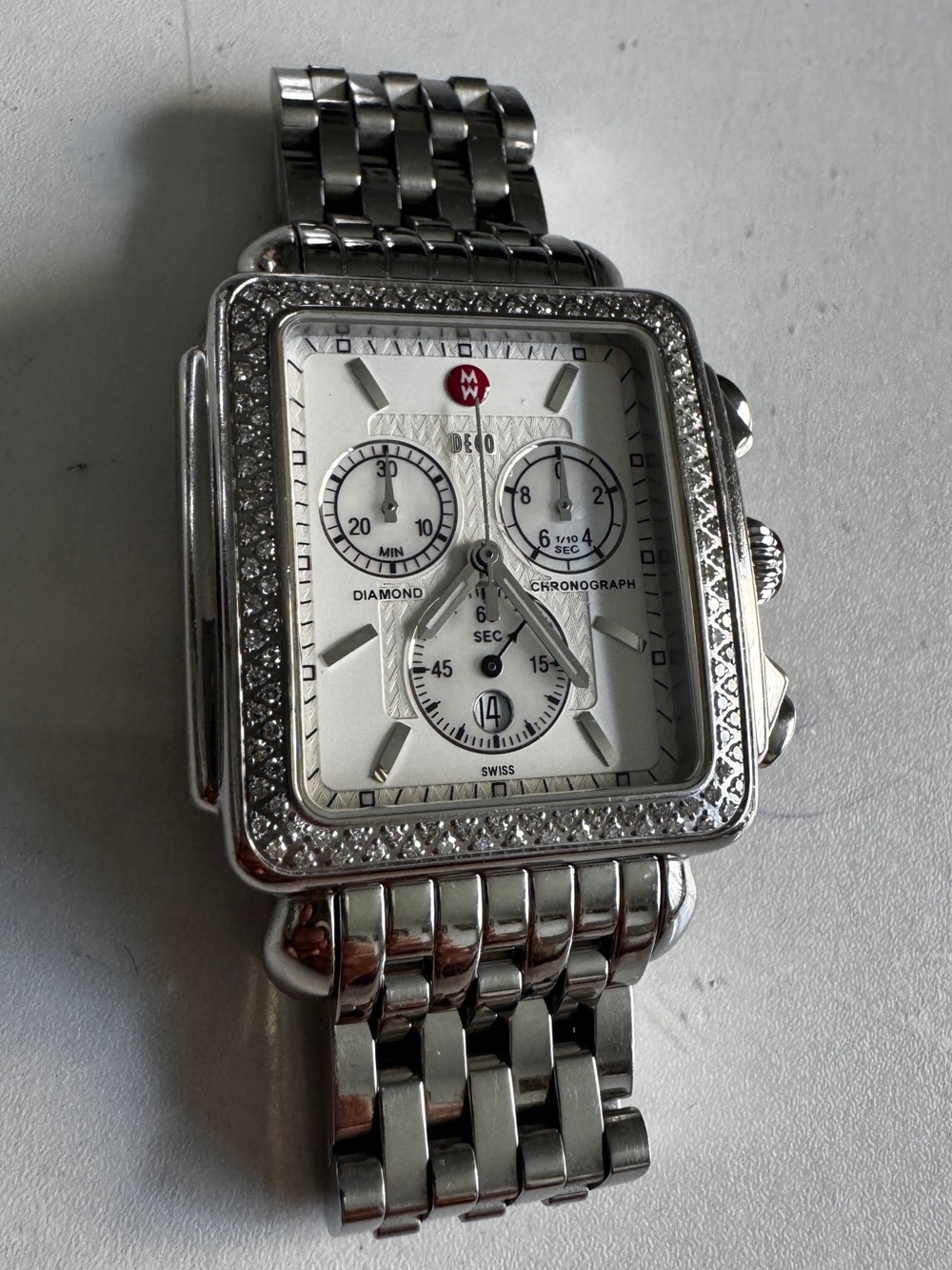MICHELE Deco Stainless Steel Diamond Bezel Women's Watch